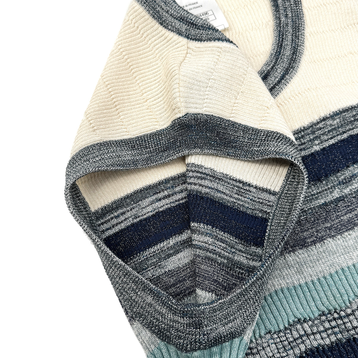 CHANEL BORDER PATTERN SLEEVELESS TOPS COCOMARK BEIGE BLUE 40 P43 RTW 90284587