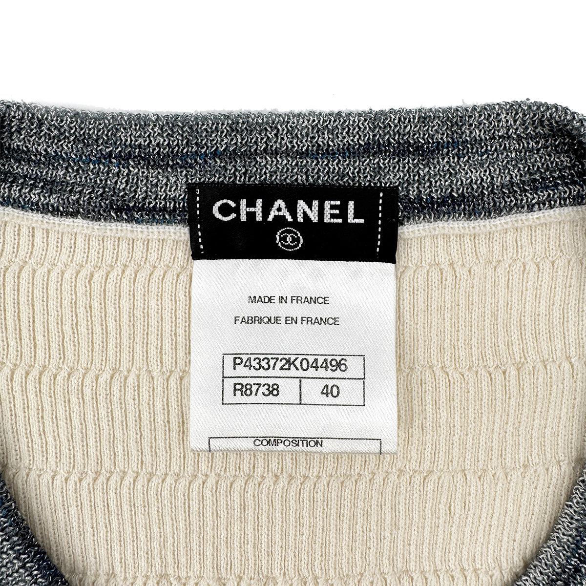 CHANEL BORDER PATTERN SLEEVELESS TOPS COCOMARK BEIGE BLUE 40 P43 RTW 90284587
