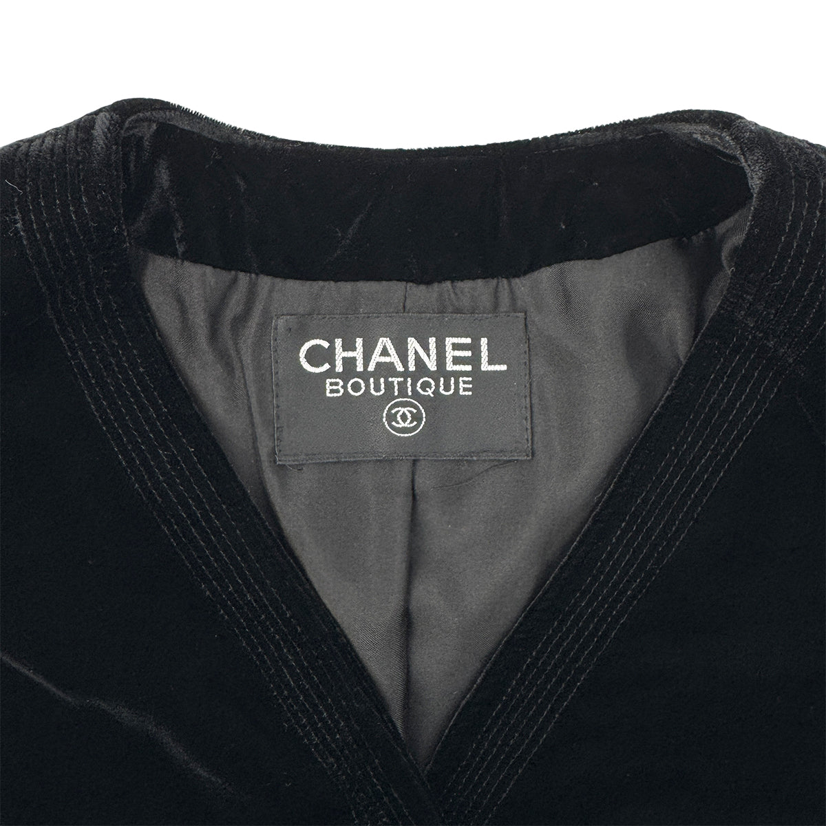 CHANEL GRIPOIX BUTTON VELOR HALF SLEEVE JACKET BLACK RAYON RTW 90284590