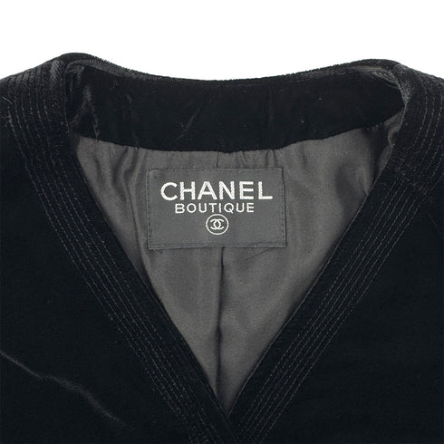 CHANEL VINTAGE GRIPOIX BUTTON VELOR HALF SLEEVE JACKET BLACK RAYON RTW 90284590 - PURPOSE