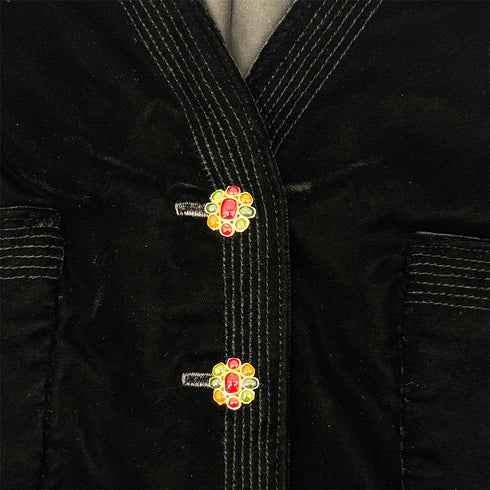 CHANEL VINTAGE GRIPOIX BUTTON VELOR HALF SLEEVE JACKET BLACK RAYON RTW 90284590 - PURPOSE