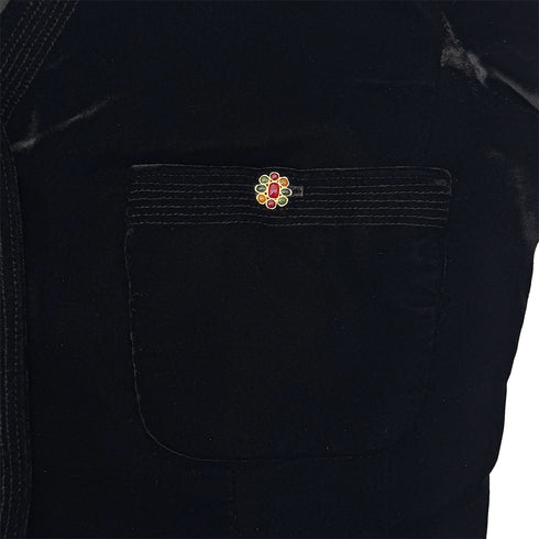 CHANEL VINTAGE GRIPOIX BUTTON VELOR HALF SLEEVE JACKET BLACK RAYON RTW 90284590 - PURPOSE