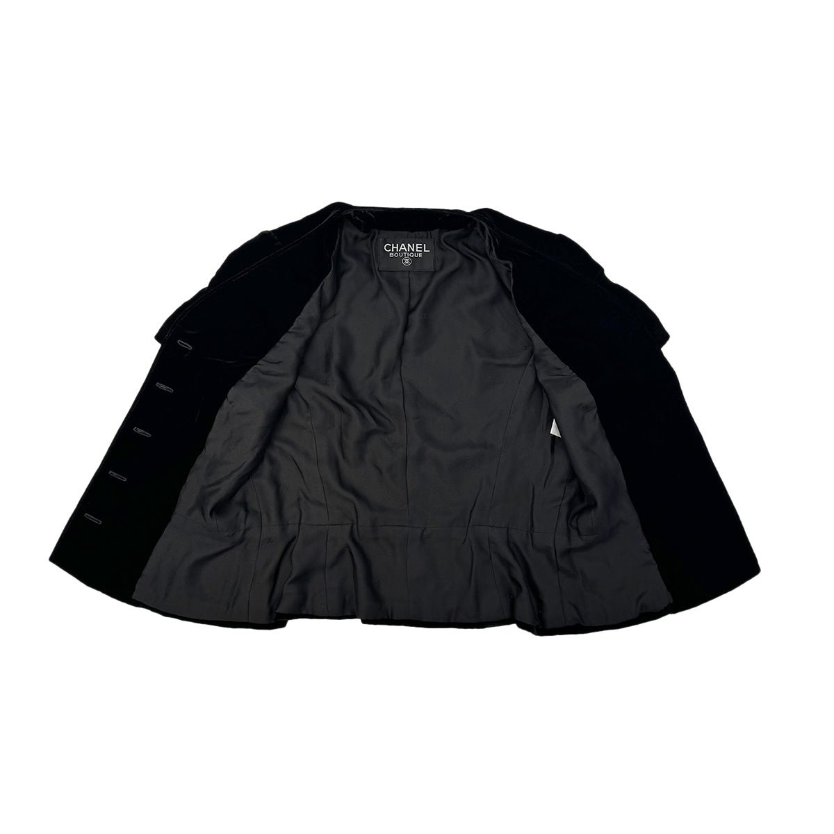 CHANEL GRIPOIX BUTTON VELOR HALF SLEEVE JACKET BLACK RAYON RTW 90284590