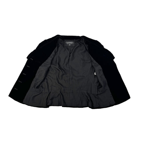 CHANEL VINTAGE GRIPOIX BUTTON VELOR HALF SLEEVE JACKET BLACK RAYON RTW 90284590 - PURPOSE