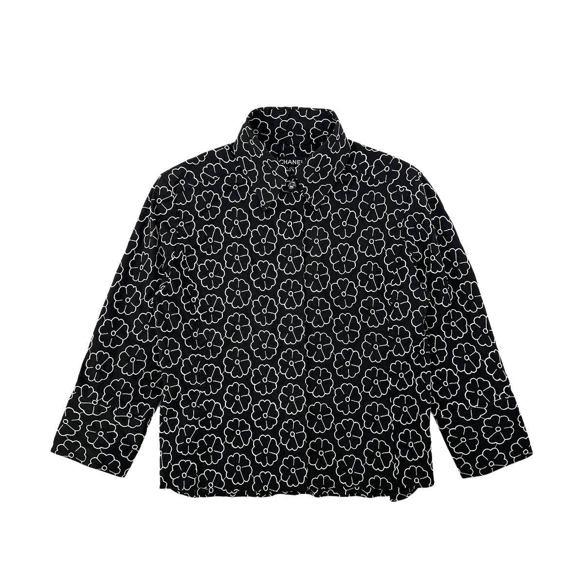 CHANEL COCO BUTTON KAMELLIA PATTERN COTTON SHIRT BLACK 38 04P RTW 90284787