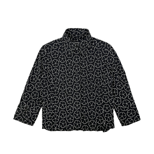 CHANEL COCO BUTTON KAMELLIA PATTERN COTTON SHIRT BLACK 38 04P RTW 90284787