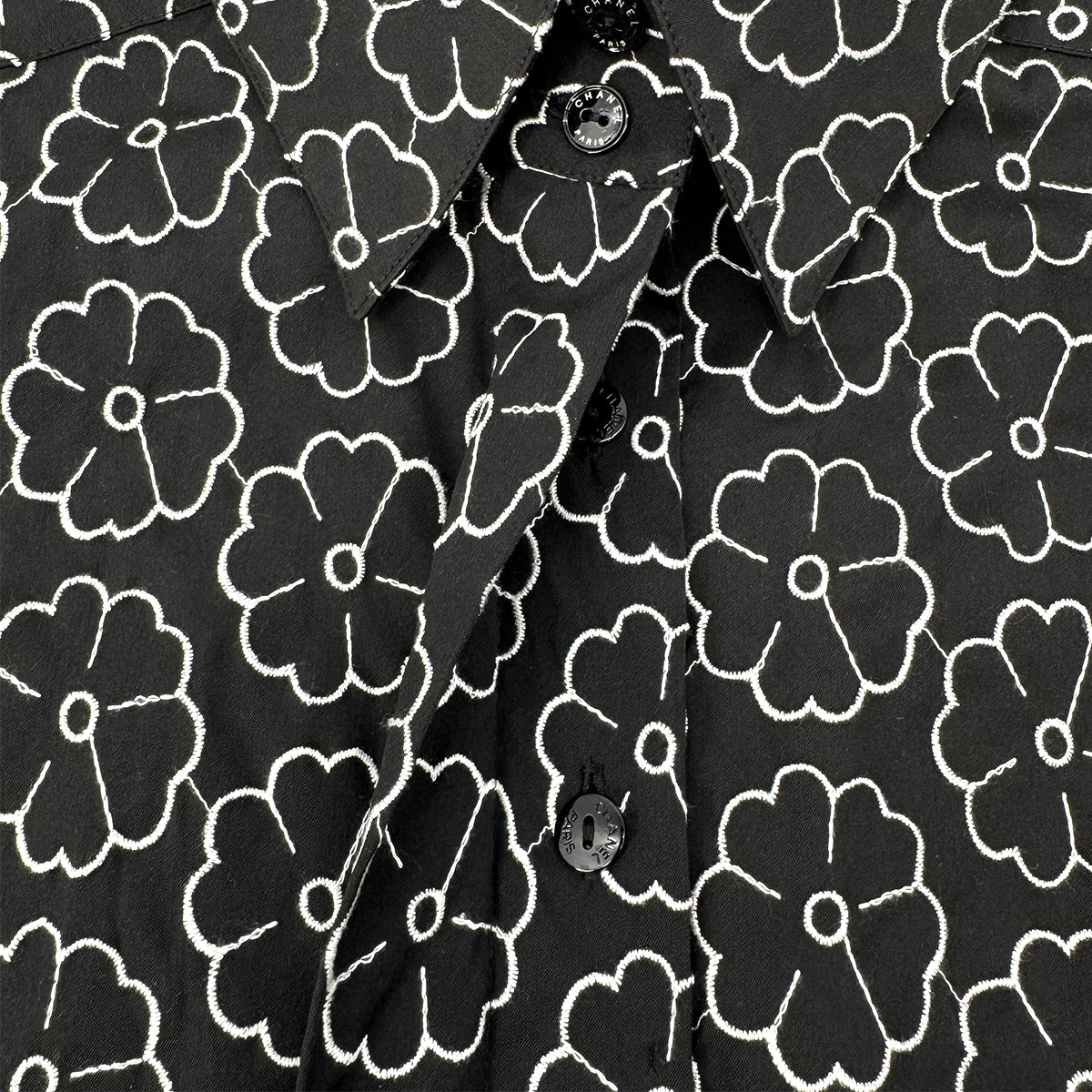 CHANEL COCO BUTTON KAMELLIA PATTERN COTTON SHIRT BLACK 38 04P RTW 90284787