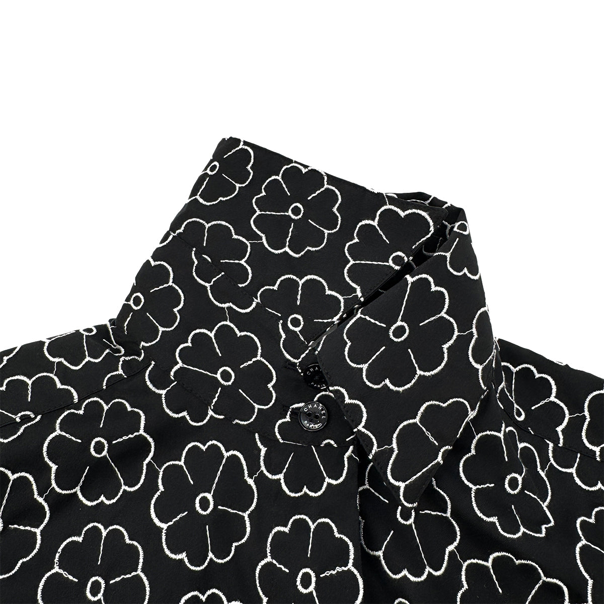 CHANEL COCO BUTTON KAMELLIA PATTERN COTTON SHIRT BLACK 38 04P RTW 90284787