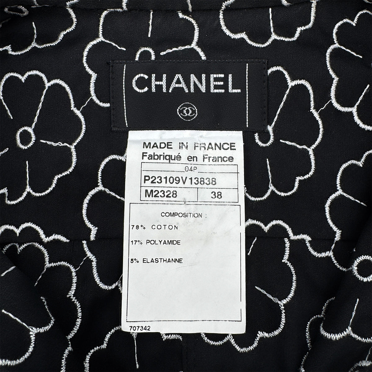 CHANEL COCO BUTTON KAMELLIA PATTERN COTTON SHIRT BLACK 38 04P RTW 90284787