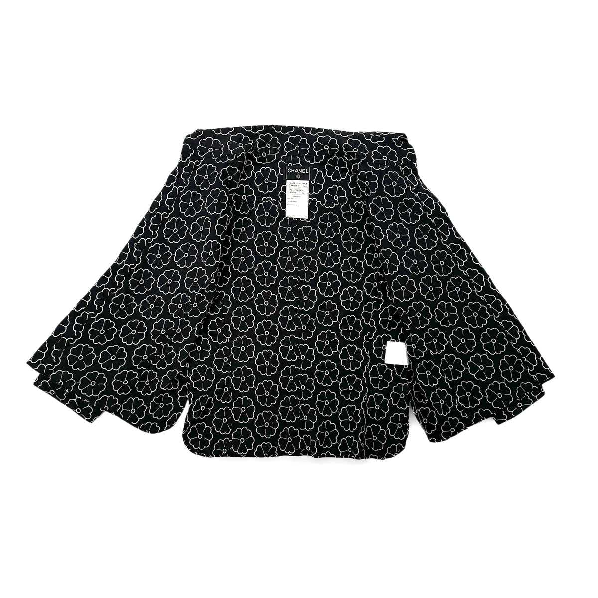 CHANEL COCO BUTTON KAMELLIA PATTERN COTTON SHIRT BLACK 38 04P RTW 90284787