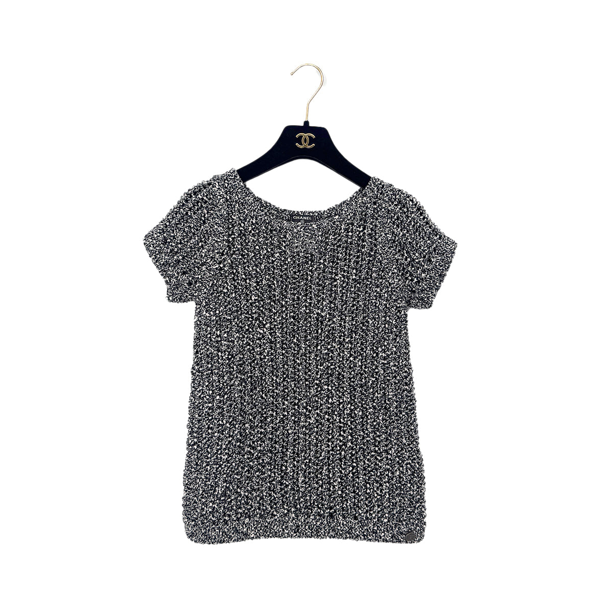CHANEL COCO BUTTON HALF SLEEVE KNIT BLACK COTTON 34 P43 RTW 90284788