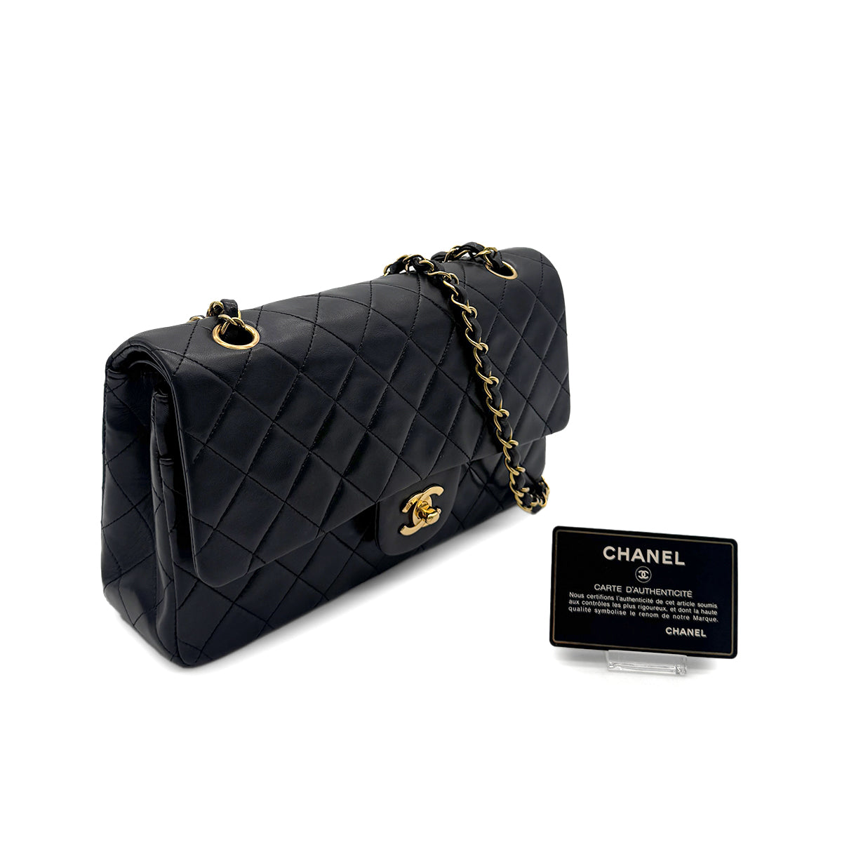 CHANEL VINTAGE CLASSIC FLAP MIDIUM CHAIN SHOULDER BAG BLACK LAMB SKIN 90284860