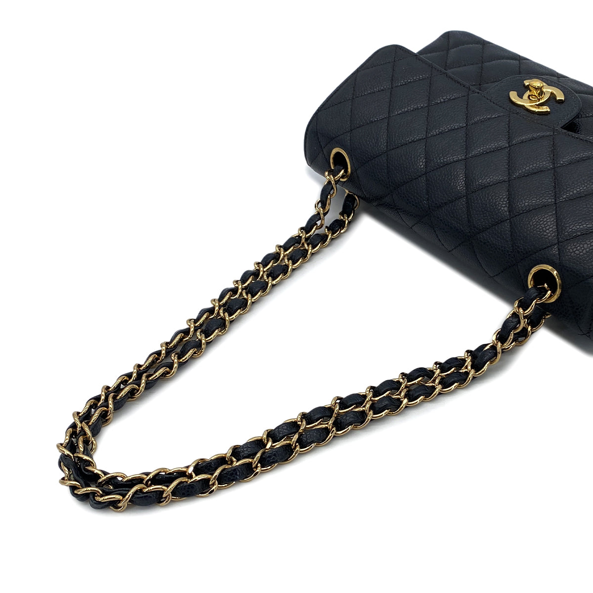 CHANEL CLASSIC FLAP SMALL CHAIN SHOULDER BAG BLACK CAVIAR SKIN 90284863
