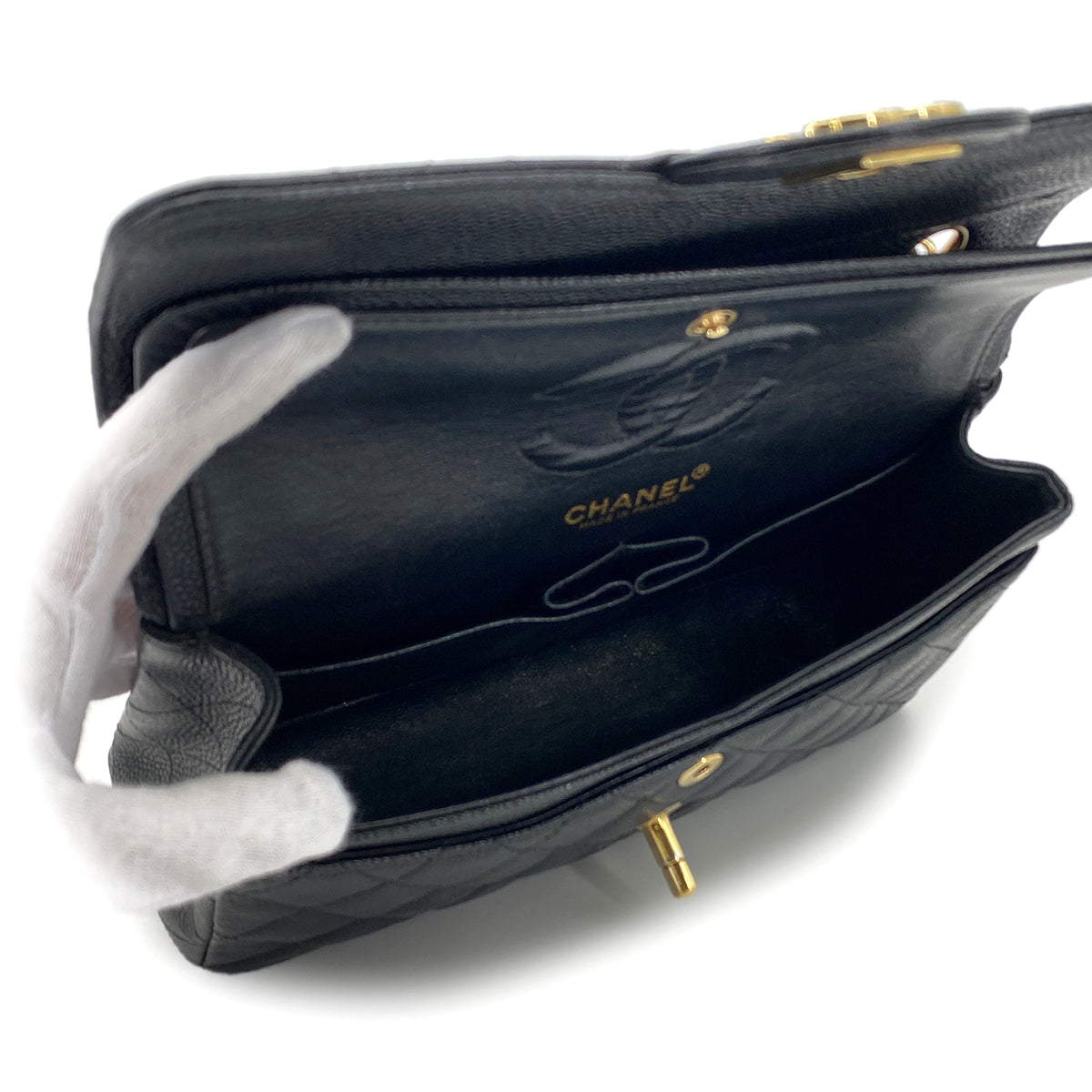 CHANEL CLASSIC FLAP SMALL CHAIN SHOULDER BAG BLACK CAVIAR SKIN 90284863