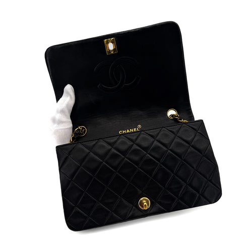 CHANEL VINTAGE FULL FLAP CHAIN SHOULDER BAG BLACK LAMB SKIN 90284865 - PURPOSE