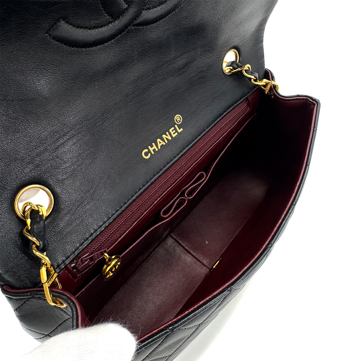 CHANEL VINTAGE FULL FLAP CHAIN SHOULDER BAG BLACK LAMB SKIN 90284865