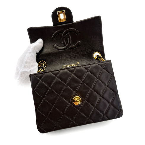 CHANEL VINTAGE MINI SQUARE 17 CHAIN SHOULDER BAG DARK BROWN LAMB SKIN 90284866 - PURPOSE