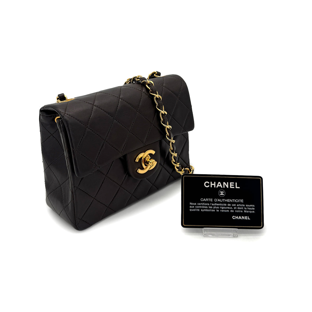 CHANEL VINTAGE MINI SQUARE 17 CHAIN SHOULDER BAG DARK BROWN LAMB SKIN 90284866