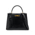 HERMES KELLY 28 SELLIER BLACK POROSUS CROCODILE HAND SHOULDER BAG □A GHW 90284872 - PURPOSE