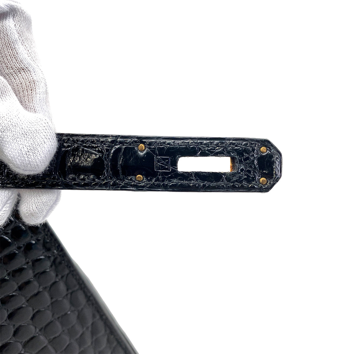 HERMES KELLY 28 SELLIER BLACK POROSUS CROCODILE HAND SHOULDER BAG □A GHW 90284872