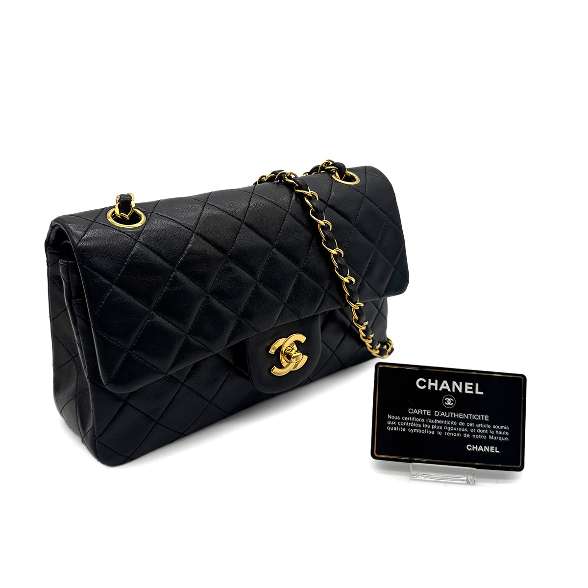 CHANEL VINTAGE CLASSIC FLAP SMALL CHAIN SHOULDER BAG BLACK LAMB SKIN 90284875