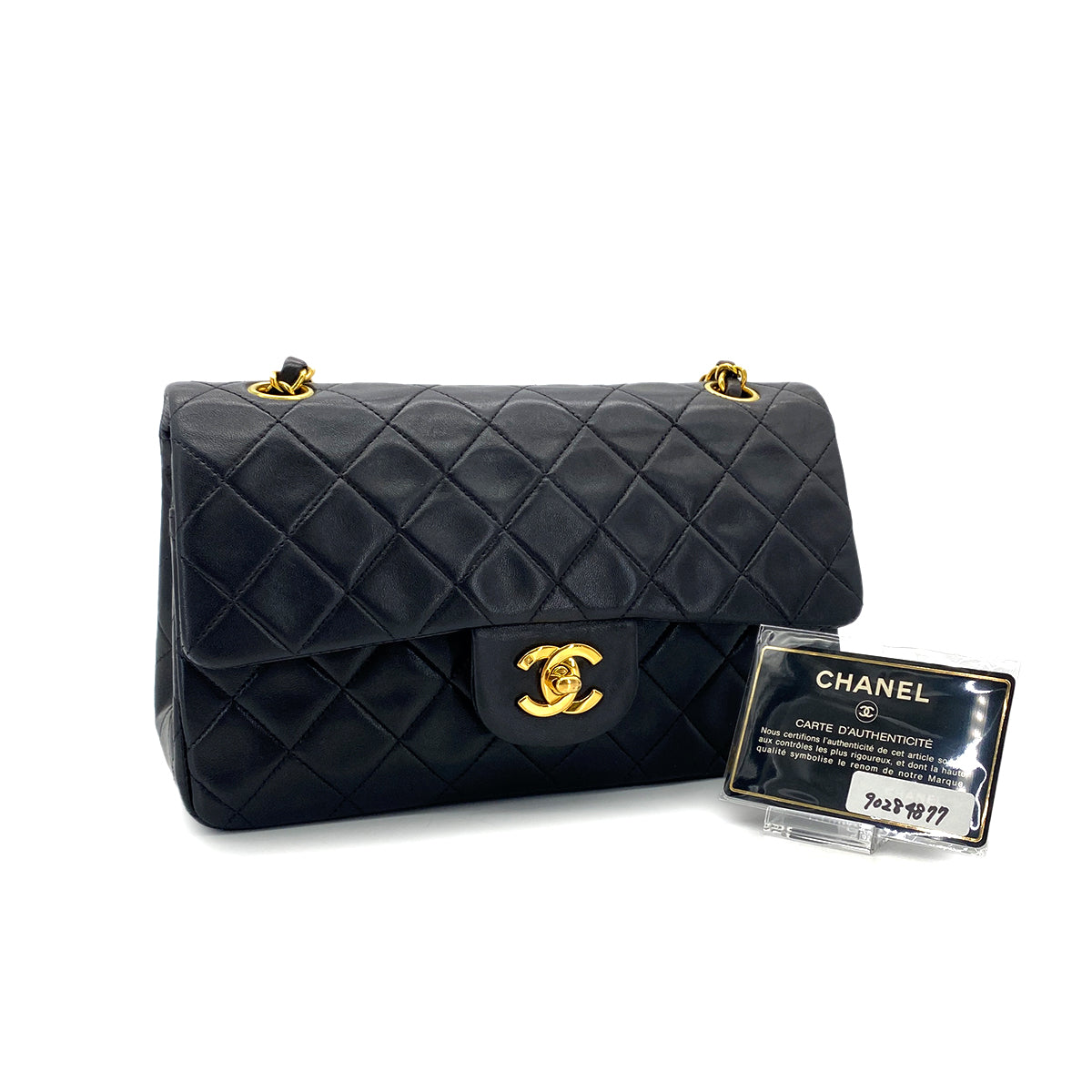 CHANEL VINTAGE CLASSIC FLAP SMALL CHAIN SHOULDER BAG BLACK LAMB SKIN 90284877