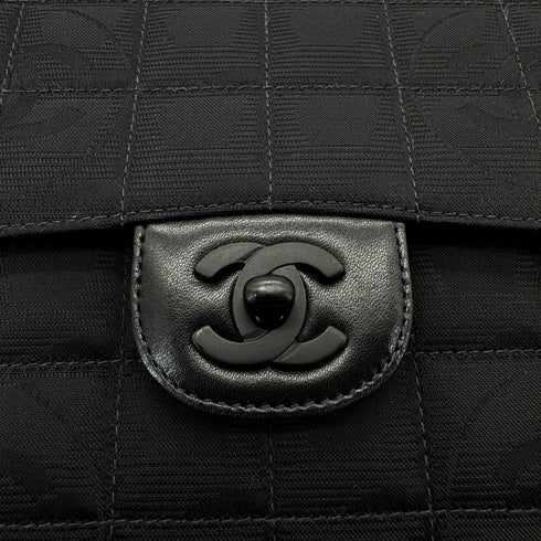 CHANEL VINTAGE NEW TRAVEL LINE EAST WEST CHOCOLATE BAR CHAIN SHOULDER BAG BLACK NYLON 90284881 - PURPOSE