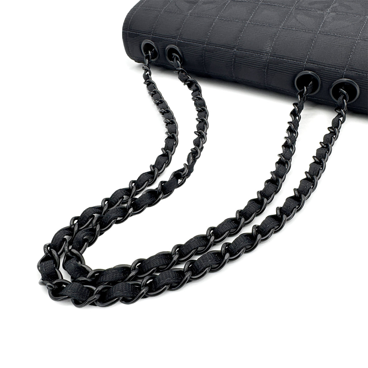 CHANEL VINTAGE NEW TRAVEL LINE EAST WEST CHOCOLATE BAR CHAIN SHOULDER BAG BLACK NYLON 90284881