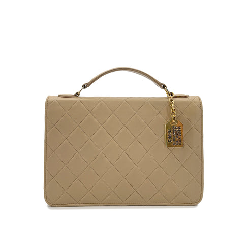 CHANEL VINTAGE DOUBLE TURN LOCK MATELASSE CHAIN SHOULDER HAND BAG BEIGE LAMB SKIN 90284883 - PURPOSE