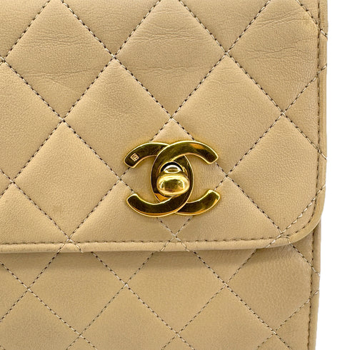 CHANEL VINTAGE DOUBLE TURN LOCK MATELASSE CHAIN SHOULDER HAND BAG BEIGE LAMB SKIN 90284883 - PURPOSE