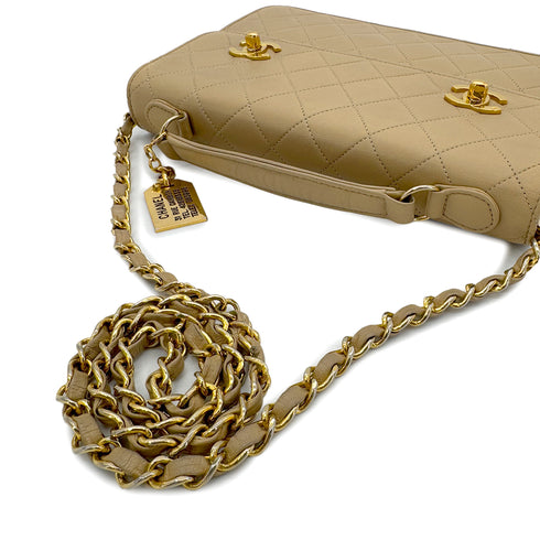 CHANEL VINTAGE DOUBLE TURN LOCK MATELASSE CHAIN SHOULDER HAND BAG BEIGE LAMB SKIN 90284883 - PURPOSE