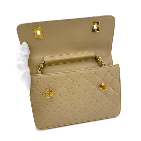 CHANEL VINTAGE DOUBLE TURN LOCK MATELASSE CHAIN SHOULDER HAND BAG BEIGE LAMB SKIN 90284883 - PURPOSE