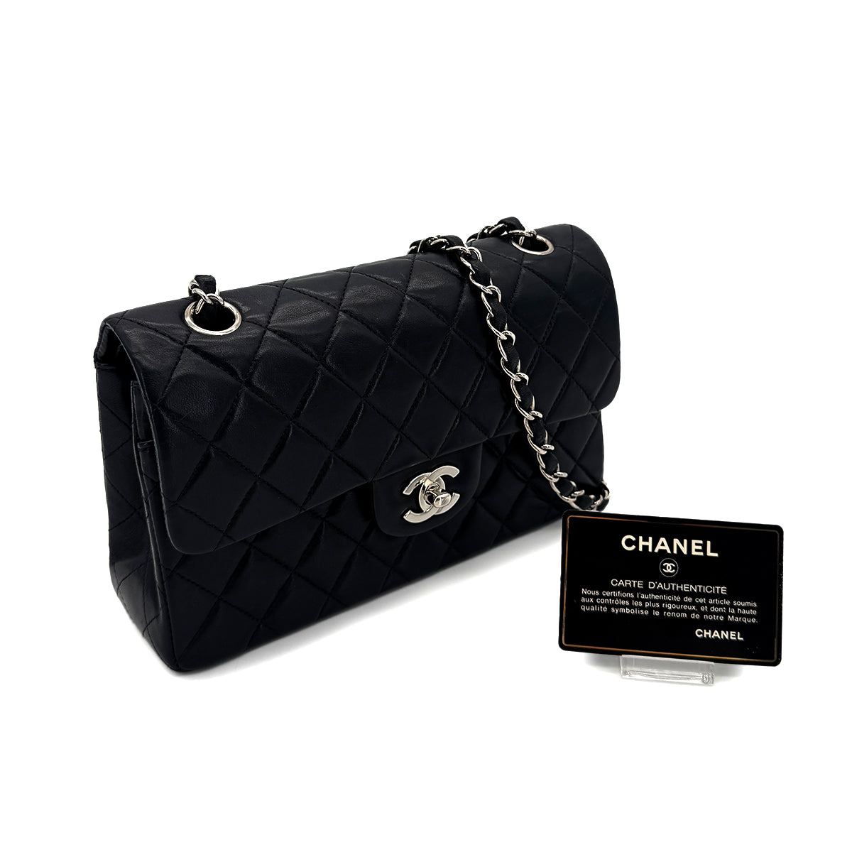 CHANEL VINTAGE CLASSIC FLAP SMALL CHAIN SHOULDER BAG BLACK LAMB SKIN 90284884