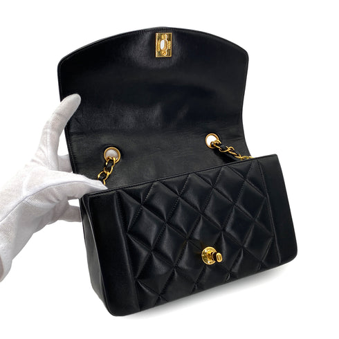 CHANEL VINTAGE DIANA SMALL CHAIN SHOULDER BAG BLACK LAMB SKIN 90284885 - PURPOSE
