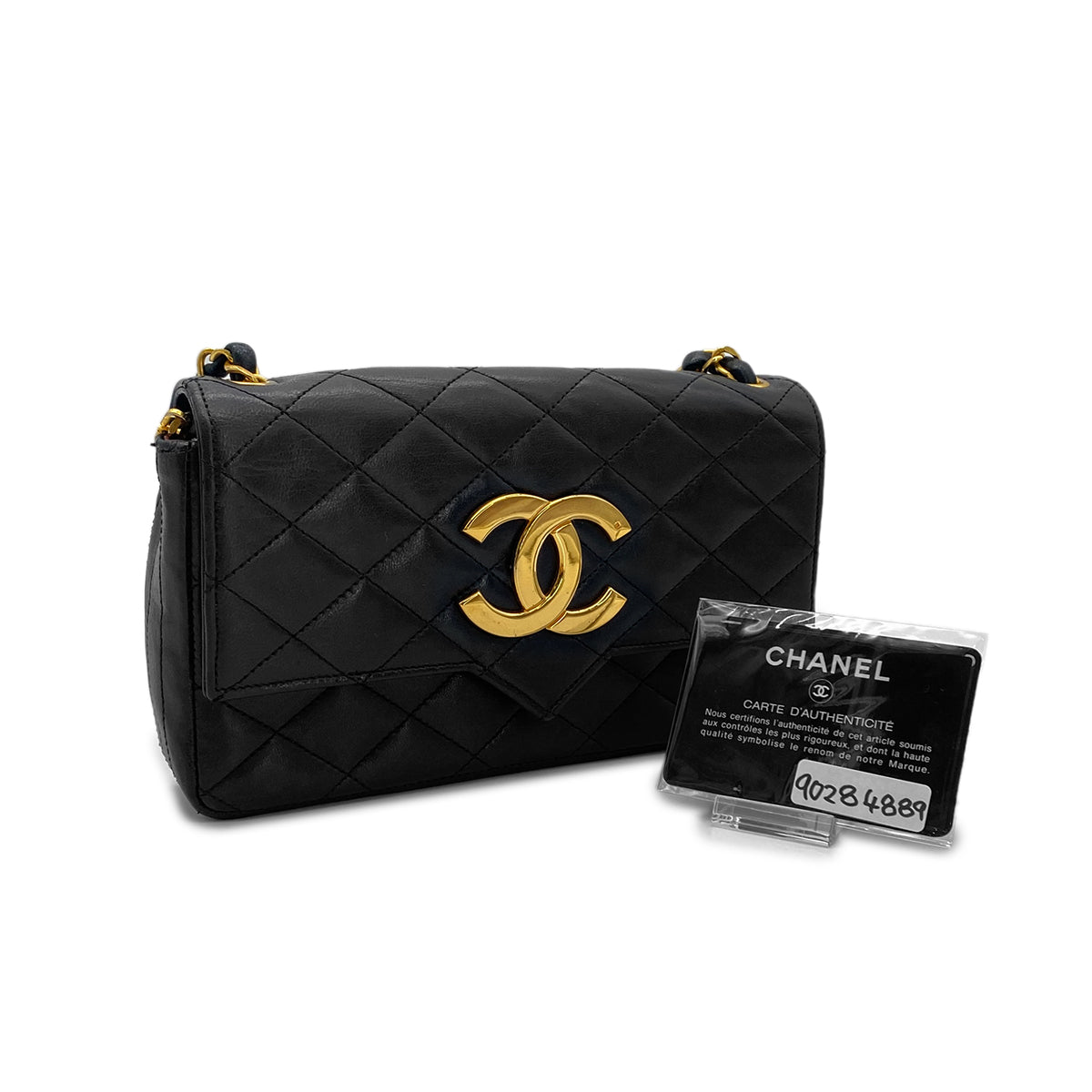 CHANEL VINTAGE MATELASSE BIG COCO CHAIN SHOULDER BAG BLACK LAMB SKIN 90284889