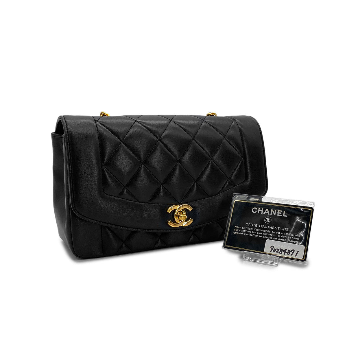 CHANEL VINTAGE DIANA SMALL CHAIN SHOULDER BAG BLACK LAMB SKIN 90284891