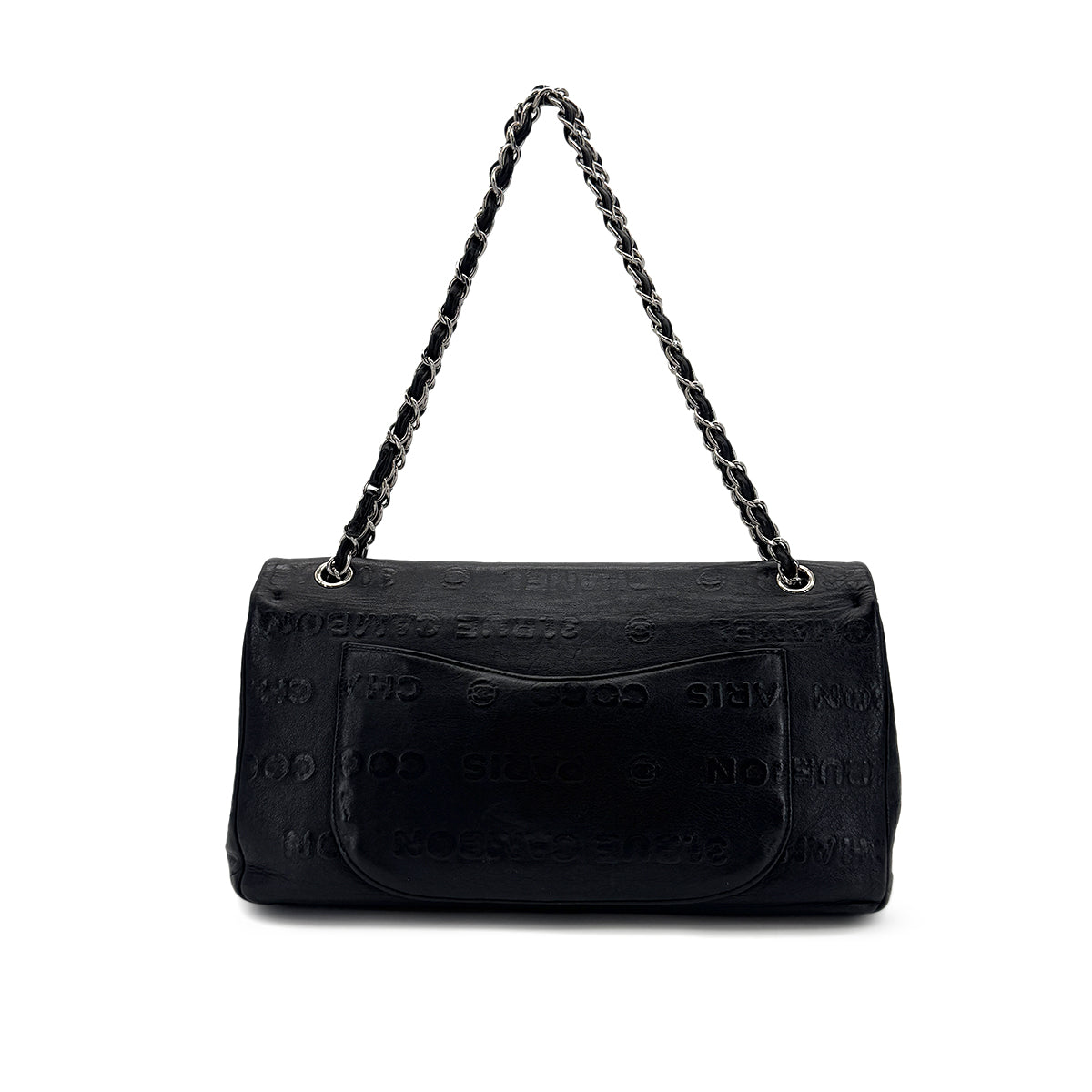CHANEL VINTAGE 2.55 UNLIMITED CHAIN SHOULDER BAG BLACK CALF SKIN 90284896