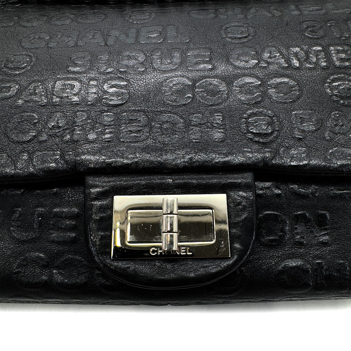 CHANEL VINTAGE 2.55 UNLIMITED CHAIN SHOULDER BAG BLACK CALF SKIN 90284896