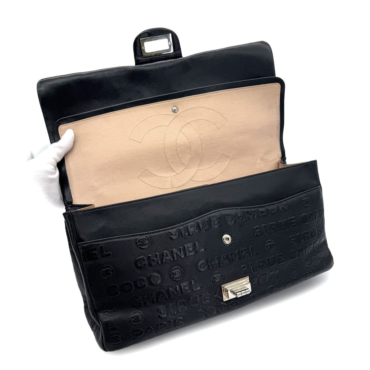 CHANEL VINTAGE 2.55 UNLIMITED CHAIN SHOULDER BAG BLACK CALF SKIN 90284896