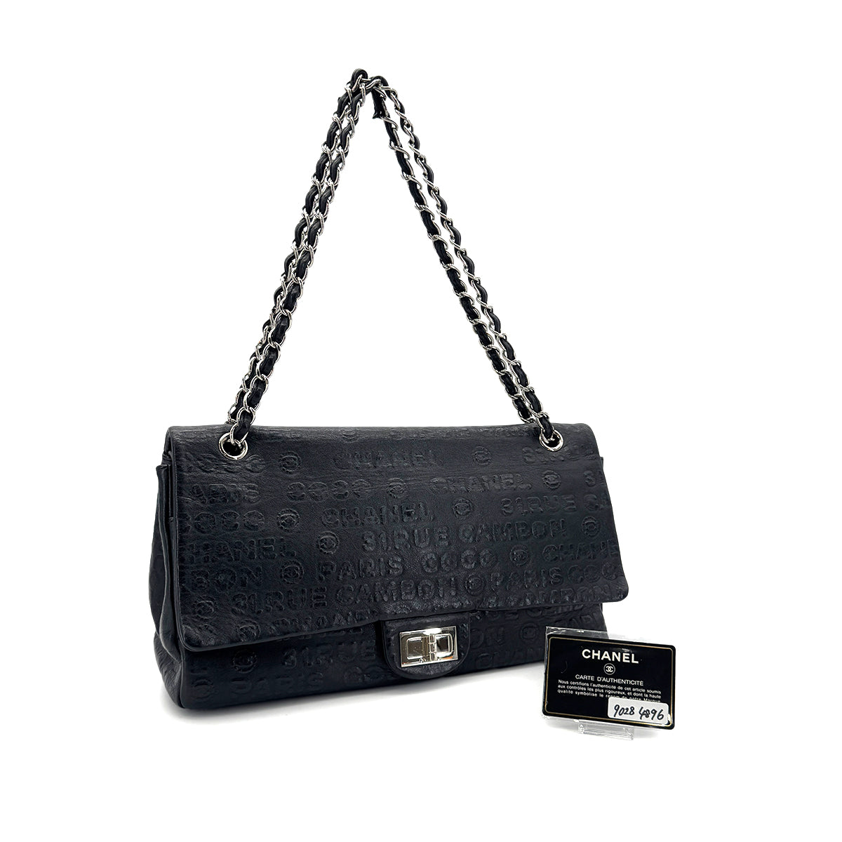 CHANEL VINTAGE 2.55 UNLIMITED CHAIN SHOULDER BAG BLACK CALF SKIN 90284896