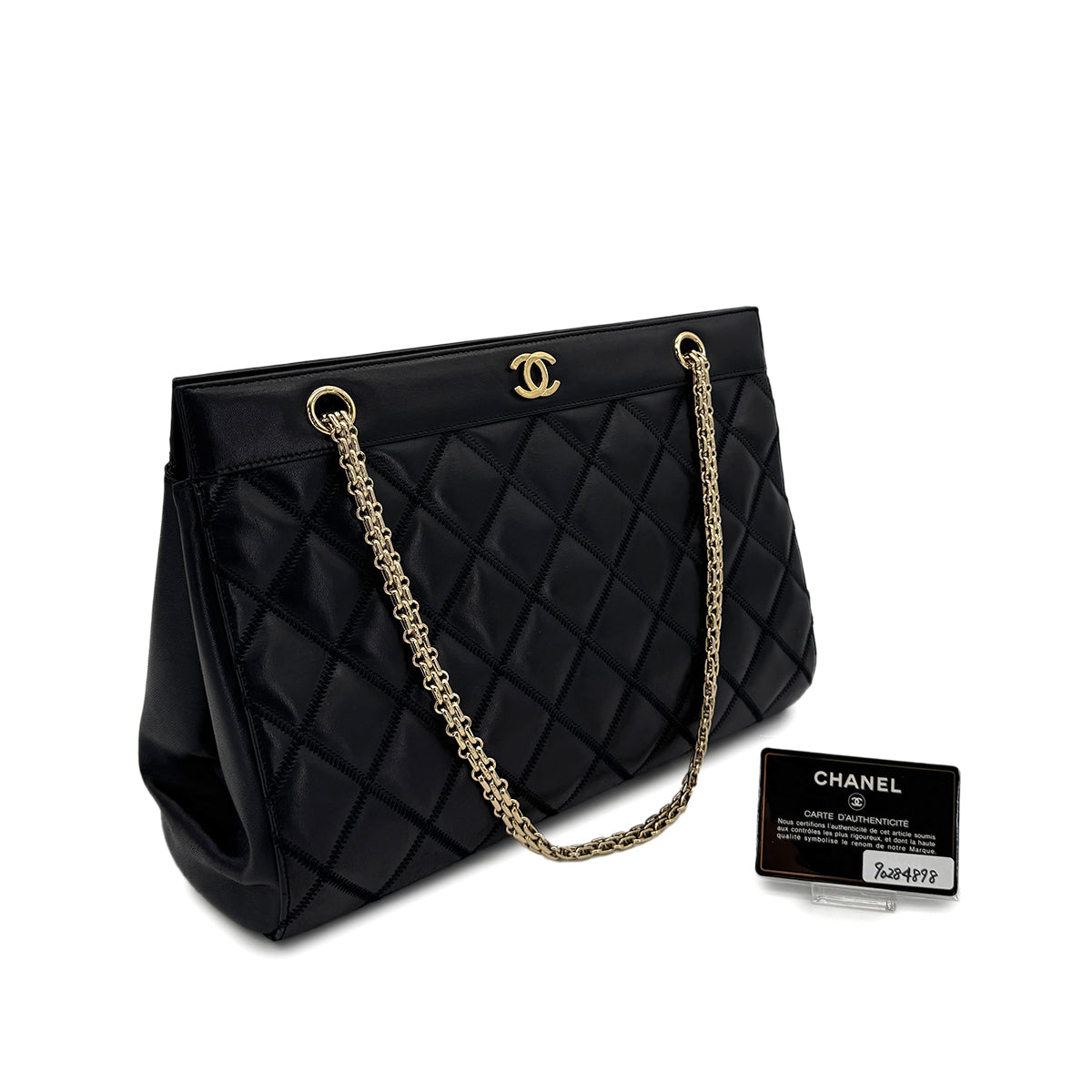 CHANEL VINTAGE MATELASSE COCOMARK CHAIN SHOULDER BAG BLACK LAMB SKIN 90284898