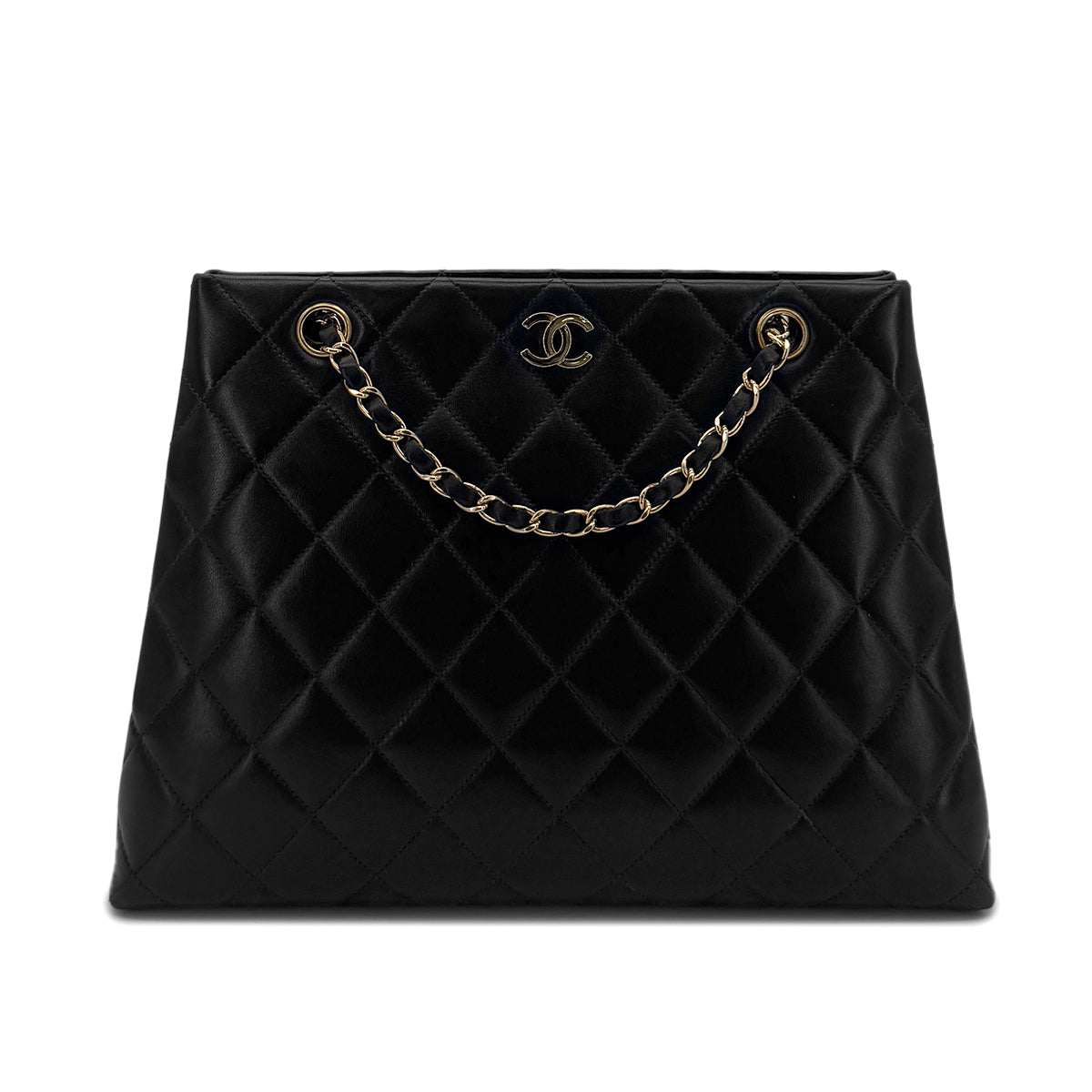 CHANEL VINTAGE MATELASSE CHAIN TOTE BAG BLACK LAMB SKIN 90284899