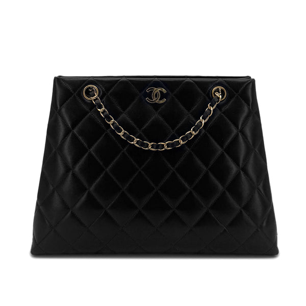 CHANEL VINTAGE MATELASSE CHAIN TOTE BAG BLACK LAMB SKIN 90284899 - PURPOSE