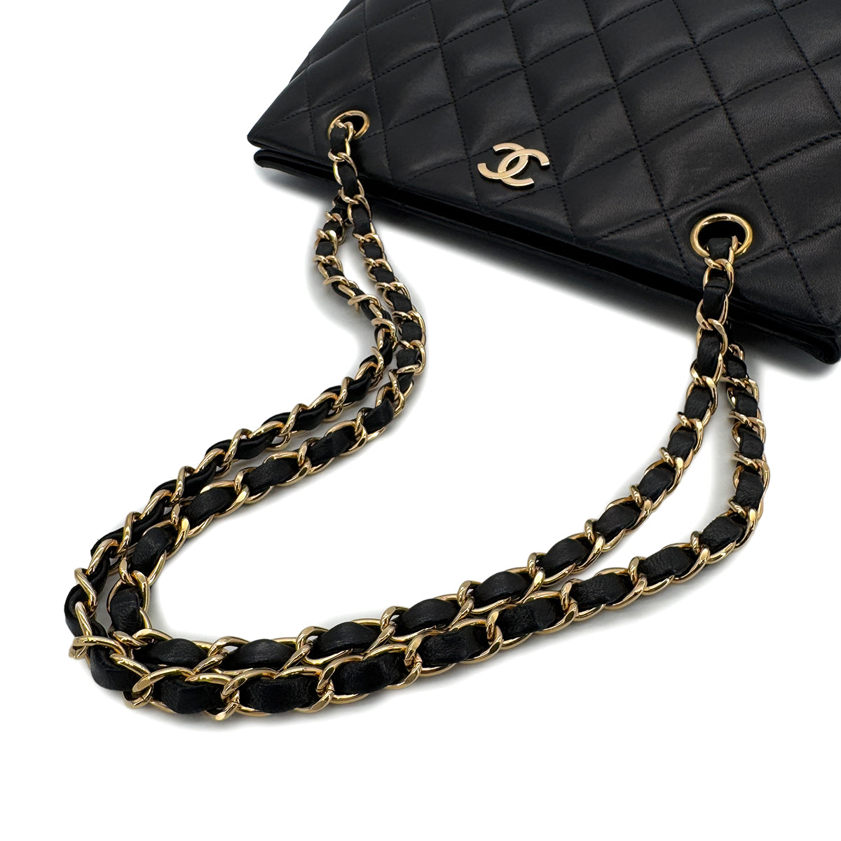 CHANEL VINTAGE MATELASSE CHAIN TOTE BAG BLACK LAMB SKIN 90284899