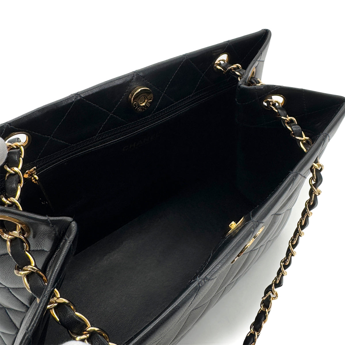 CHANEL VINTAGE MATELASSE CHAIN TOTE BAG BLACK LAMB SKIN 90284899