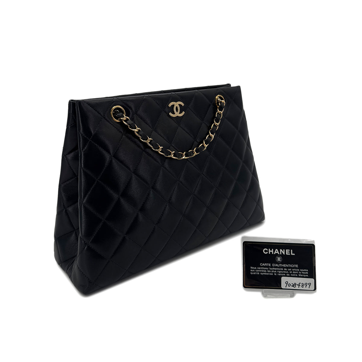 CHANEL VINTAGE MATELASSE CHAIN TOTE BAG BLACK LAMB SKIN 90284899