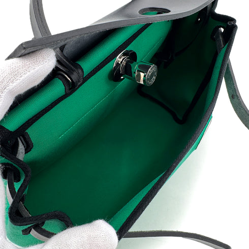 HERMES HER BAG ZIP PM 31 HAND SHOULDER BAG MENTHE BLACK VACHE HUNTER TOILE OFFICIER W SHW 90285094