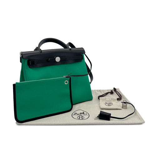 HERMES HER BAG ZIP PM 31 HAND SHOULDER BAG MENTHE BLACK VACHE HUNTER TOILE OFFICIER W SHW 90285094