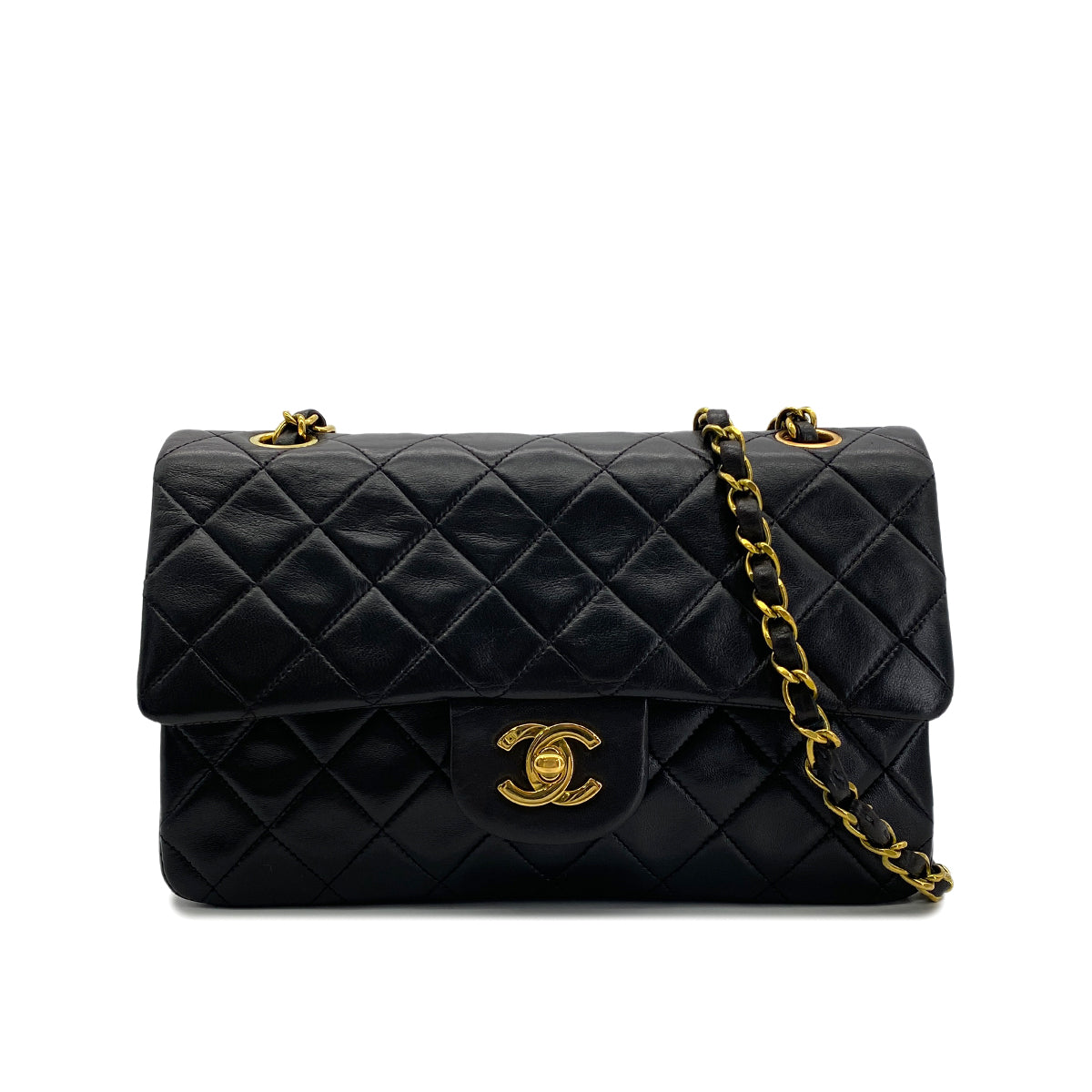 CHANEL VINTAGE CLASSIC FLAP SMALL CHAIN SHOULDER BAG BLACK LAMB SKIN 90285097