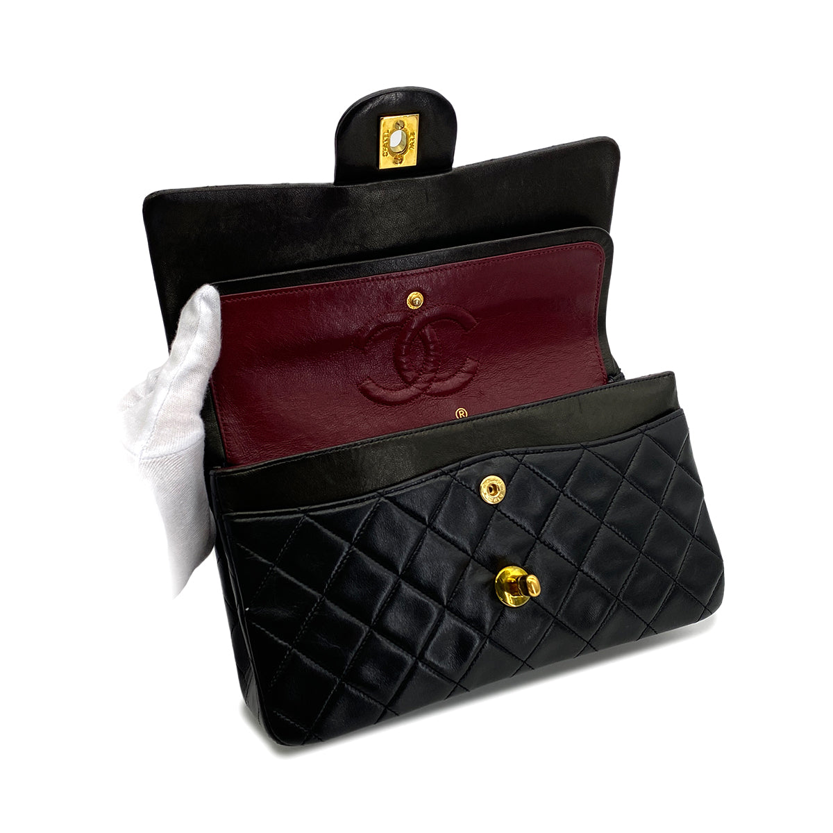 CHANEL VINTAGE CLASSIC FLAP SMALL CHAIN SHOULDER BAG BLACK LAMB SKIN 90285097